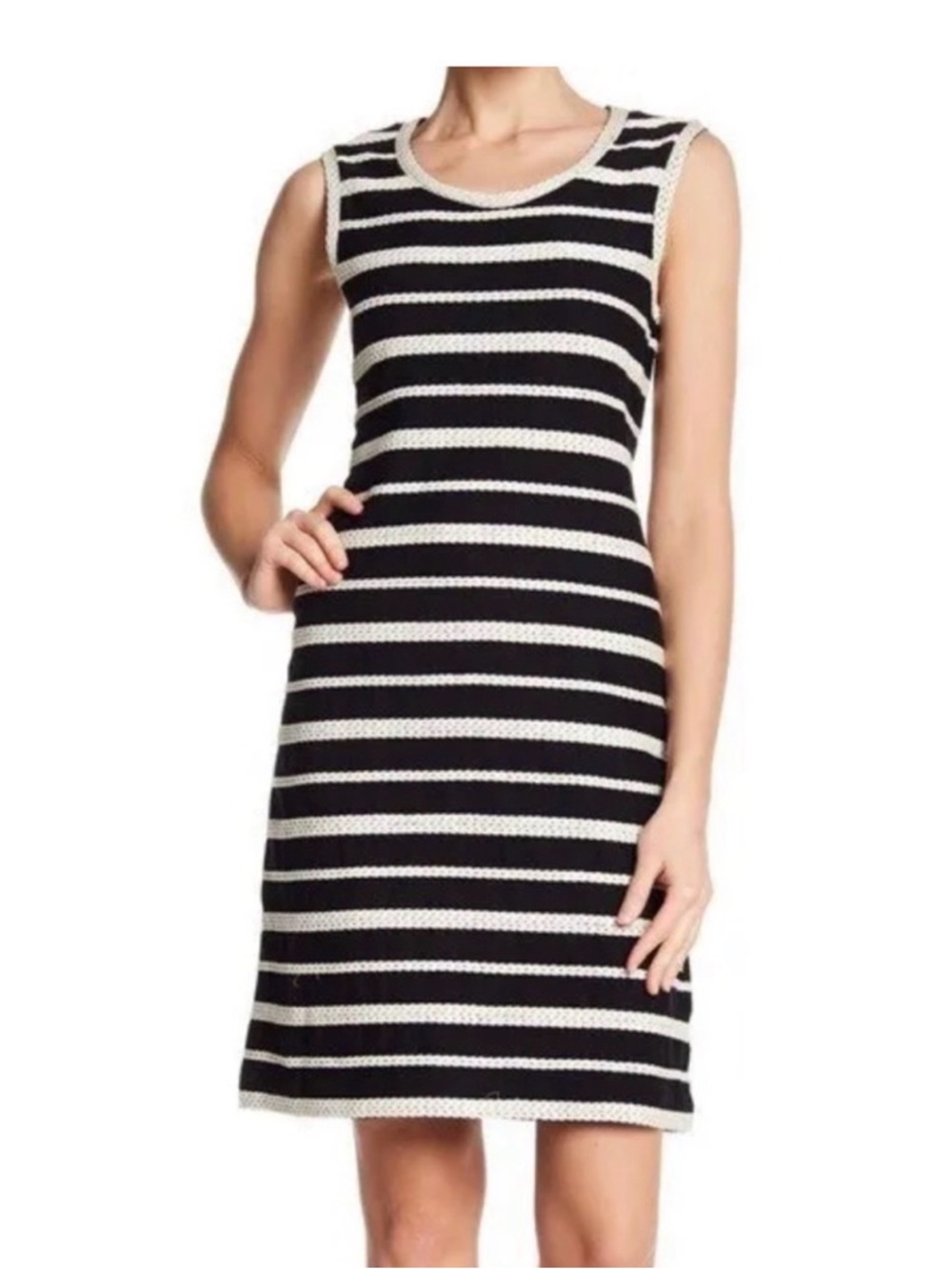 Max Studio Black White Braided Stripe Sheath Dress L